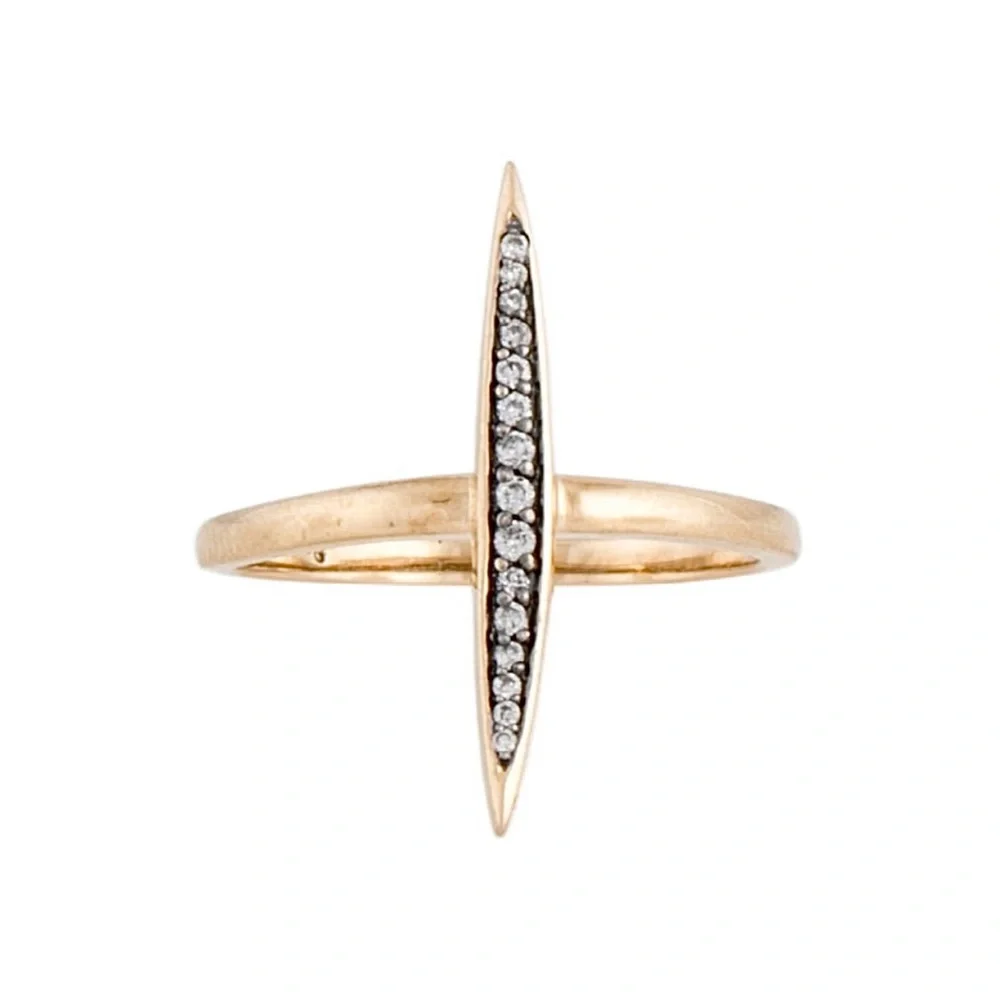 SOLD🥀 14k Solid Gold Diamond Skinny Navette Stacker Ring Size 5.25 ~ Vintage - Picture 8 of 11